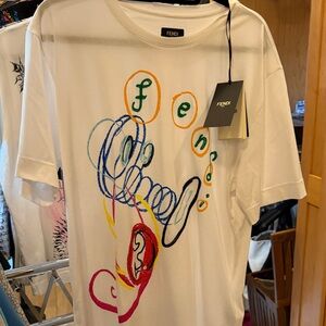 Fendi White T-Shirt with Multicolor Graphic